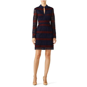 NWT Trina Turk Womens Dress Size 10 Blue Red Rodin Lace Long Sleeve Mini